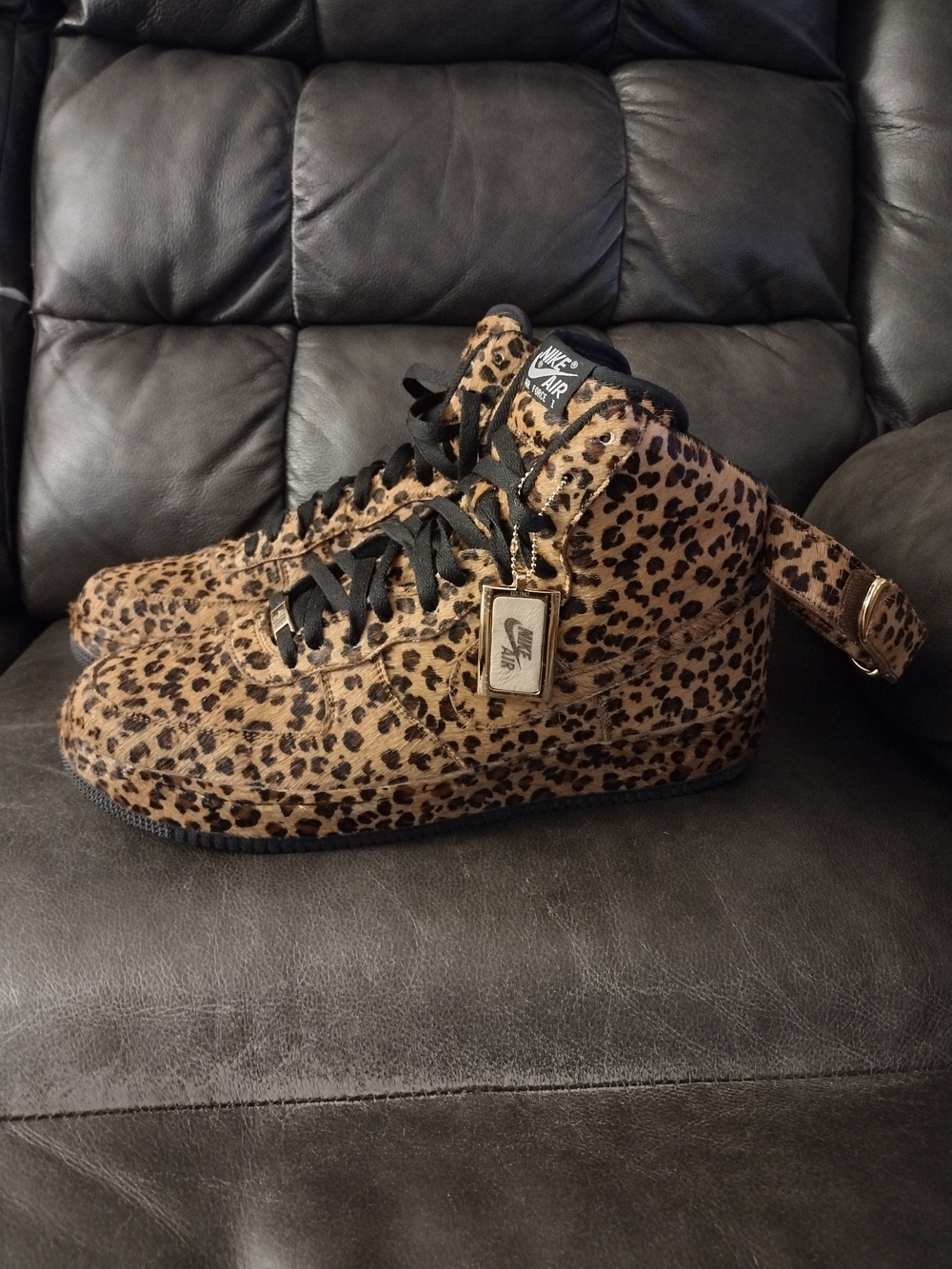 Nike Air Force 1 Id 2011 High-Top Sneakers in Leopard Print Brown and Black